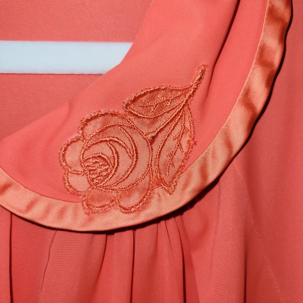Nylon Robe Satin Trim‎ M Orange 3/4 Sleeve Gossard Artemis Button Front Vintage